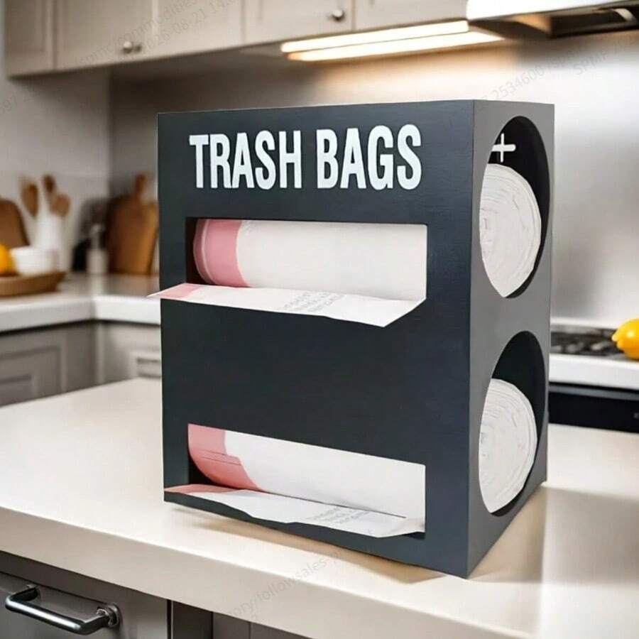 [Modern Wooden Storage Box] Double-Layer Large Wooden Trash Bag Storage Box, Modern Wall-Mounted Kitchen Storage Solution, Suitable For Trash Bags, Tissue Boxes And More - Ideal For Home And Bathroom Use - Multicolor - View 1