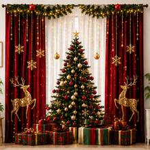 2pcs Christmas Cartoon Print Pattern Curtains, Vintage Cartoon Fairy Tale Polyester Fiber Digital Print Decorative Semi-Blackout Rod Pocket Curtains Suitable For Christmas Living Room Bedroom Autumn Winter Home Use - Multi-color-061201 - View 1