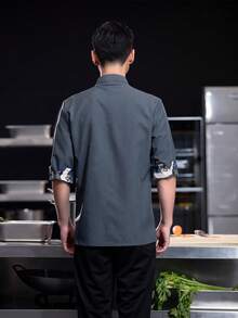 Chinese Style Chef Jacket, 3/4 Sleeve, Breathable , With Chinese Crane & Cloud Pattern, Tai Chi Uniform, Suitable For 5-Star Hotel Executive Chef, Catering, Bakery, Kitchen, Restaurant, Cafeteria, Seasons: Spring, Autumn, Winter - Grey - View 9