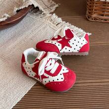 Girls' Cute Patchwork Casual Sports Shoes, Wide Toe, Durable Soft Sole, Hook And Loop, Indoor/Outdoor Flat Shoes - Red - View 7