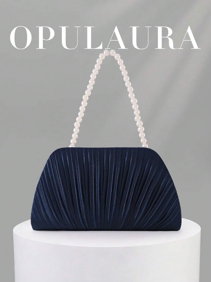 OpulAura 1 優雅迷人百褶手拿包,浪漫珍珠手提包/晚宴包,適合女士參加派對、婚禮、晚會及其他場合。這款晚宴包是派對女孩和女性的完美選擇,也是送給女性收件人的絕佳禮物。 - 藏蓝色 - 查看 1