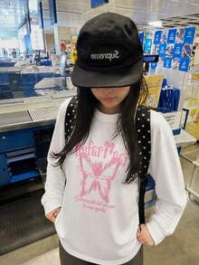 Y2K甜酷風白色紮染蝴蝶印花長袖T恤女款 寬鬆顯瘦韓系百搭上衣 - 白色 - 查看 5