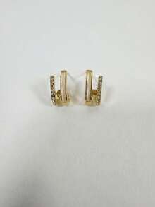 1pair Fashionable Personalized Rhinestone Inlaid Ear Studs - Multicolor - View 3