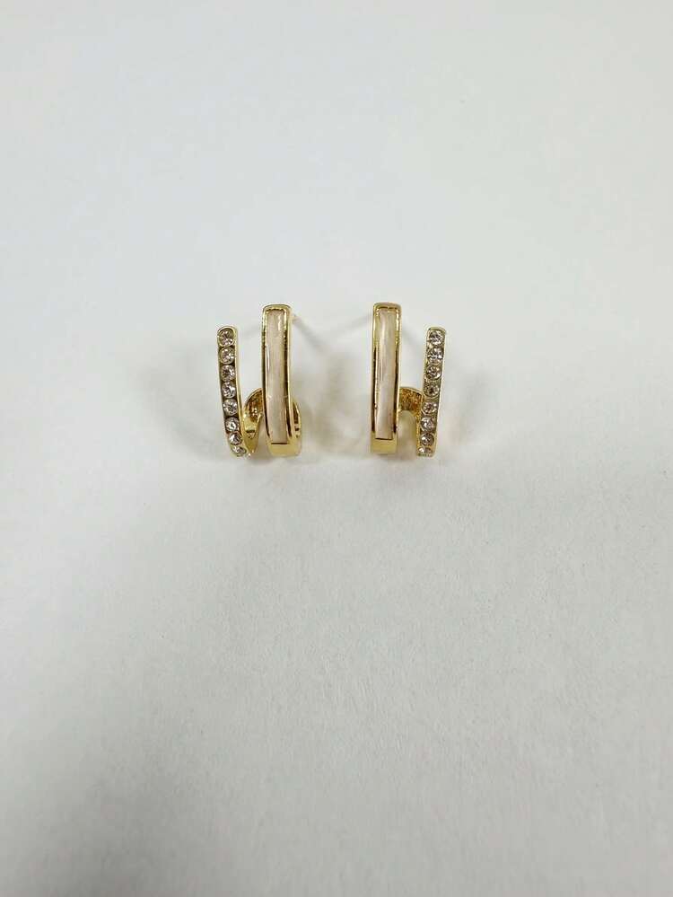 1pair Fashionable Personalized Rhinestone Inlaid Ear Studs - Multicolor - View 3
