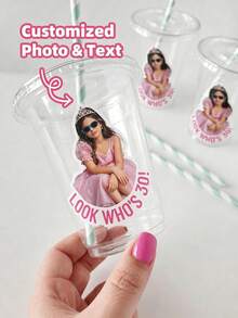 1/6/12/24pcs Customizable Photo & Text Waterproof Stickers, Multiple Sizes, Graduation Party, Bachelor Party, Wedding Party, Back To School, Christmas, Halloween, Anniversary, Birthday, Party Favors - Multicolor - View 6