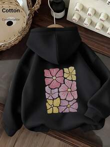 Oversized Women's Sweatshirt For Autumn/Winter, Long-Sleeve Hoodie With Pockets, Casual Top, Y2K Style, Daily Letter Graphic Print, Unisex Black - Black - View 1