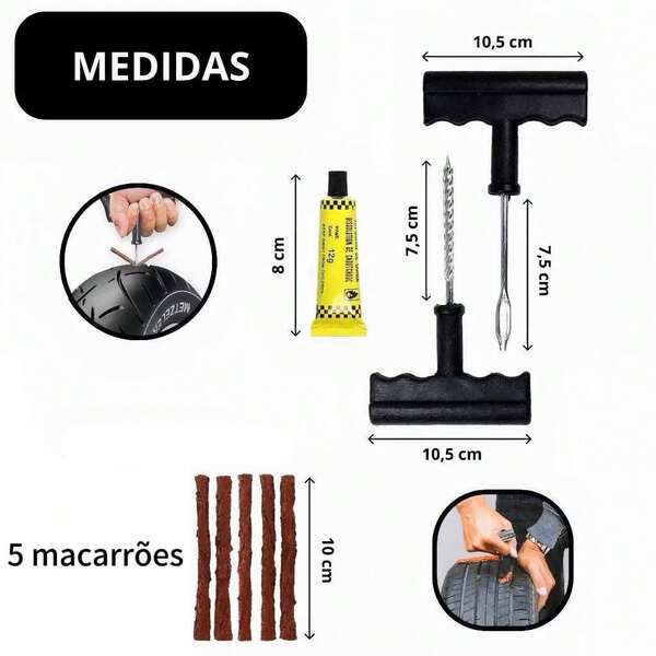 Kit Reparo Pneu Sem Camara Refis Carro E Moto Selante Remendo Macarrão