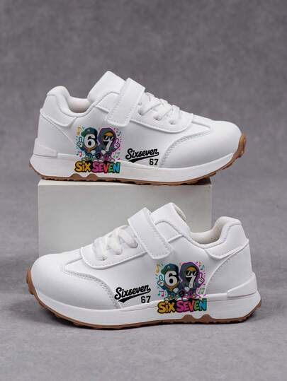 1 Pair Cheap And Fashionable Shoes, Casual Sports Children's Shoes, Durable Basketball Shoes, Suitable For Daily Wear And Outdoor Activities, Christmas Gift, Outdoor Play Shoes, Fun Design Shoes, Cartoon Print Shoes, Breathable Fabric Shoes, Flexible Sole Shoes, Children's Sports Shoes, Sneakers, Holiday Gift, 2D Flat Sole