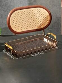 Tray, Gold Thickened Transparent PET Rectangular Tray With Handles, Plastic Storage Tray, Suitable For Tea Cups, Water Cups, Gold Rim Style - Amber - View 8