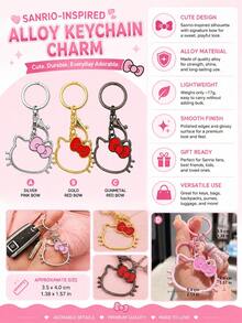 Gantungan Kunci Hello Kitty Sanrio untuk Pembuatan Perhiasan, Gantungan Kunci Kepala Kucing Paduan Logam dengan Pita, Gantungan Kunci Logam Lucu untuk Wanita, Aksesoris Tas Dompet Ransel - Pesona - View 6