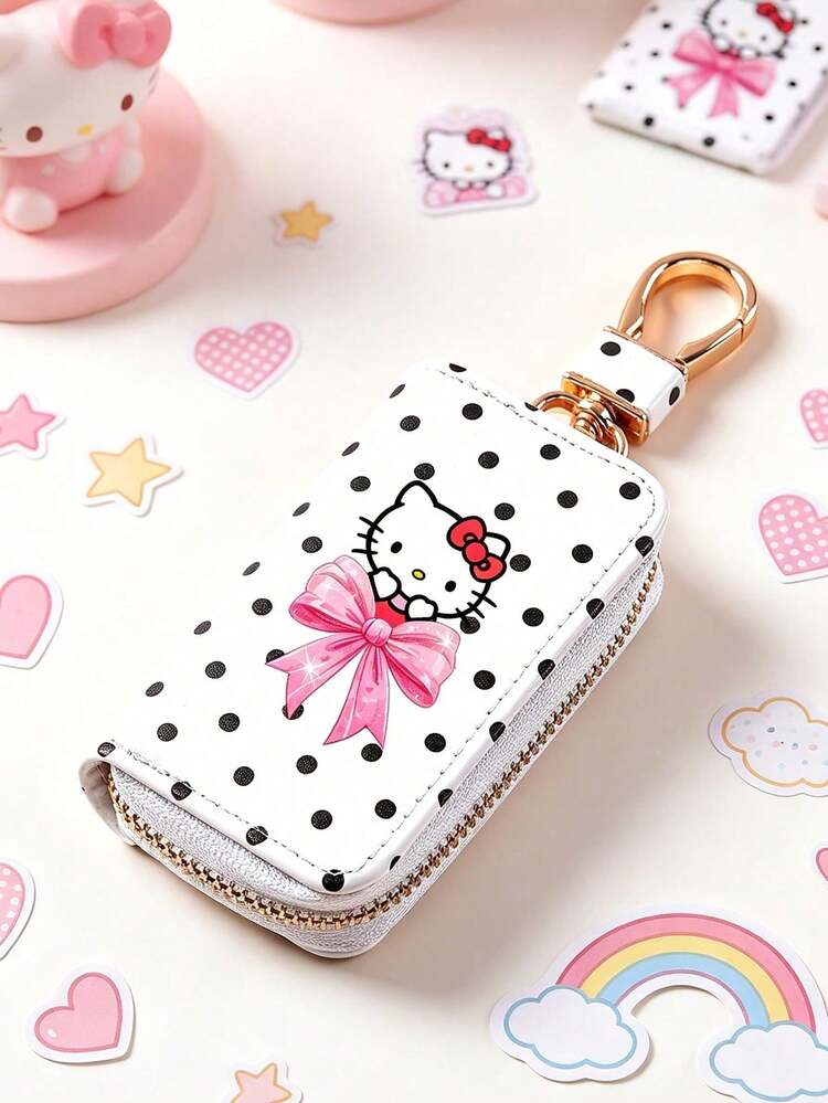 SANRIO Hello Kitty 印花通用波點亮面車鑰匙收納拉鍊包，內附鏈條與金色夾扣鉤，防刮鑰匙遙控器保護套 - 彩色 - 查看 9