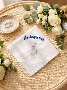 1pc Custom Text Wedding Handkerchief, Personalized Happy Tears Bridal Hankie, Custom Flower Gift For Bride, Mother Of The Bride Groom Keepsake - Multicolor - View 29