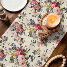 1pc Vintage Pink Rose Mixed Wildflower Print Table Runner, French Country Style Polyester Stiff Fabric, Party Dining Accessory, Farmhouse Dining Table Decor, Suitable For Kitchen Table, Coffee Table, Cabinet, Party, Wedding, Holiday Decoration - Multicolor - View 7