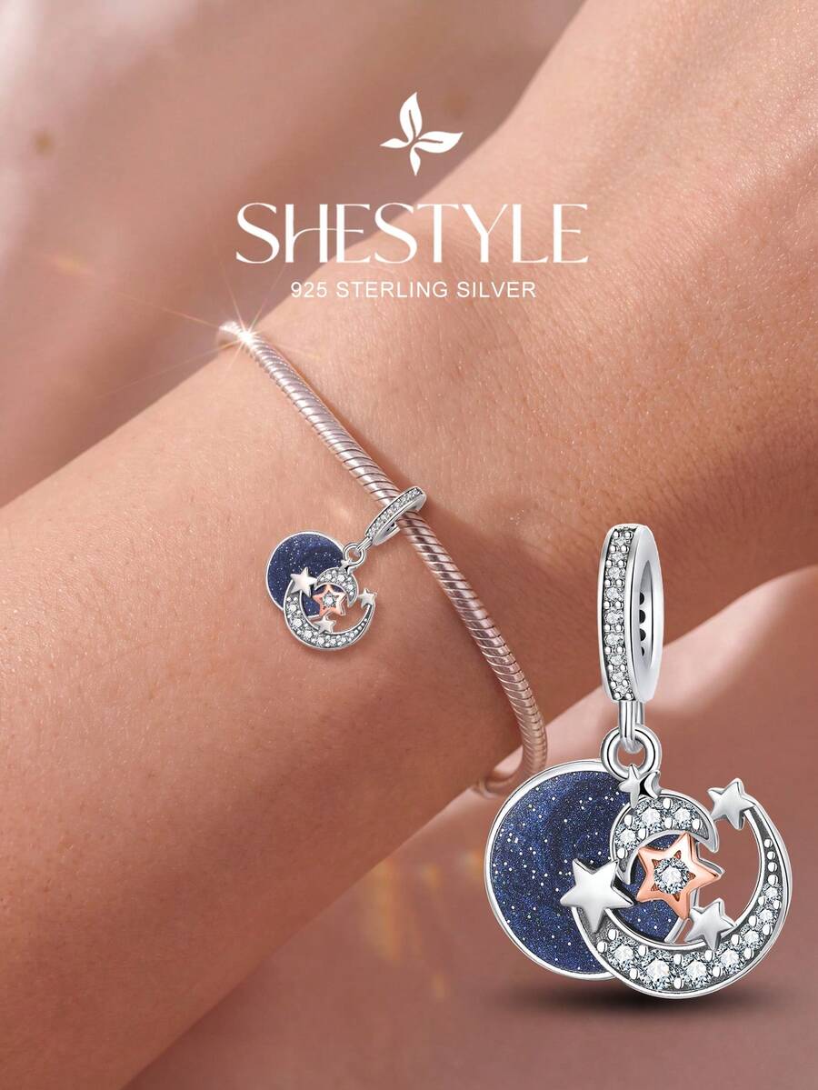 1pc 925 Sterling Silver Galaxy Pendant, Suitable For DIY Bracelet And Women's Jewelry