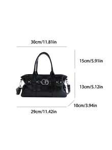 1 buah Tas Tangan Rivet Gaya Jalanan Vintage PU Hitam, Tas Selempang Bahu Dekorasi Sabuk Modis, Tali Bahu yang Dapat Dilepas, Cocok untuk Belanja dan Penggunaan Sehari-hari - Hitam - View 4