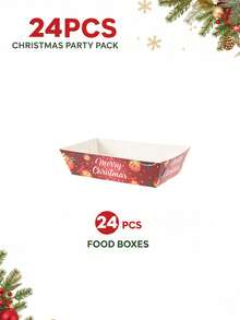 10/24pcs Red Christmas Ball, Pine Branch And Bow Print Paper Tableware Set, Includes Paper Cups, Popcorn Food Boxes, Napkins And Straws, Disposable Paper Tableware Suitable For New Year Celebrations, Family Gatherings, Dessert Events And Seasonal Parties - Multicolor - View 11