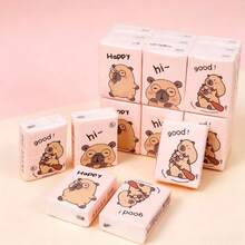 8/16/32/72/144pcs (8pcs/Pack) Capybara Cartoon Pattern Tissues, Portable Small Pack Tissues, Student Handkerchief Tissues, Suitable For Work, Business Trip, Travel And Outdoor [Random Style] - Multi-color - View 3