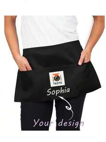 1pc Personalized Customized Neutral Polyester Apron, With 3 Pockets, Customizable Photo/Text, Short Waist Server Uniform, Black Hairdresser Apron, Hair Stylist Cosmetologist Beauty Gift Customization, Suitable For Kitchen, Baking And Chef Use - Multicolor - View 4