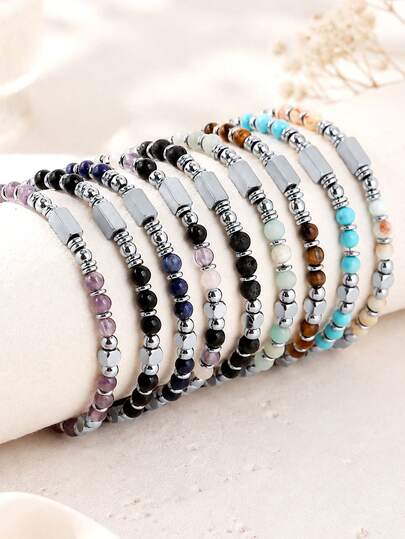 1 buah Gelang Manik-manik Batu Alam 4mm Wanita, Kristal Klasik, Mata Harimau, Amethyst, Gelang Pergelangan Tangan Stainless Steel, Perhiasan H948