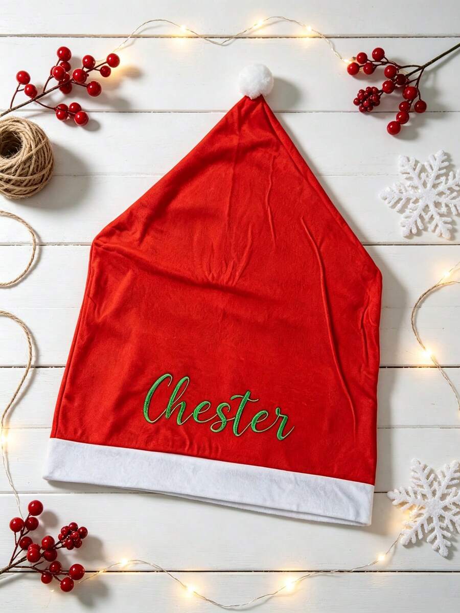 Customized Christmas Chair Covers, Customized Christmas Hat Chair Back Covers, Santa Hat Chair Covers, Personalized With Your Family Name, Suitable For Dining Room And Office Chairs - Multicolor - View 1