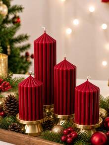 Christmas 4pcs Roman Column Scented Candle Set, Smokeless Scented Candles, Christmas Home Decor Candles, Halloween Decor Candles, Candle Centerpiece, Suitable For Home Decor Gifts - Coarse Gear Pointed Cylinder - View 2