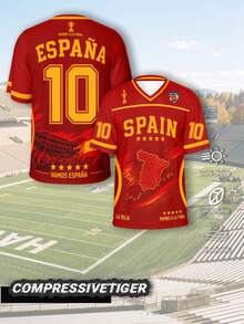 Custom Spanish Style Rugby Jersey, Red And Gold Passionate Color Scheme With Map Texture Print, Open Customization For Front And Back, Freely Change Jersey Number, Customizable Team Logo, Comfortable And Soft Fabric, Suitable For Rugby Matches, Also Suitable For Various Ball Sports Training, Team Competitions And Daily Casual Wear, 2026 Rugby - Red - View 2