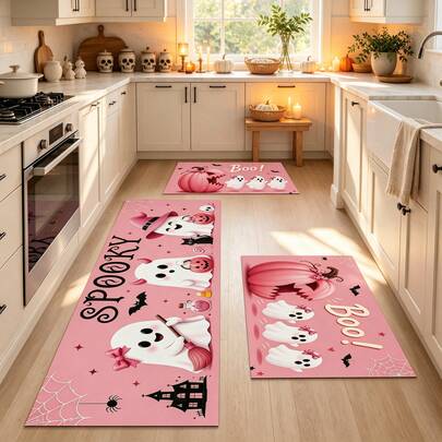 1/2pcs Halloween Ghost Pattern, Vintage Diatomaceous Earth Mat, Super Absorbent, Non-Slip, Perfect For Bathroom, Kitchen And Dining Room, Quick Drying, Perfect Gift For Home Decor And Bathroom Mat