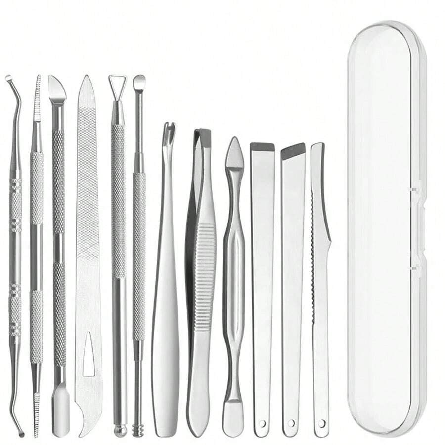 12-Piece Foot Care Set - Portable Home Use Professional Pedicure Salon Foot Trimming Tools - Nail Care Supplies - Nail Files - Silver - View 1