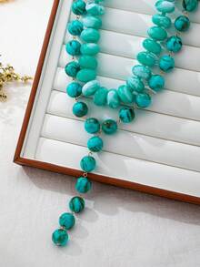 OABE Autumn Outfit 2pcs/Set Bohemian Style Vintage Mint Green Mixed Beaded Necklace Set Includes 1 Choker Necklace And 1 Y-Shaped Necklace Suitable For Women's Daily Wear - Multicolor - View 4