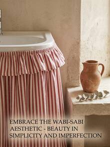 1/2pcs Red Striped Farmhouse Ruffle Sink Skirt Decorative Cabinet Curtain Bathroom Kitchen Sink Skirt Brown Striped Pleated Short Curtain Home Classroom Country Style Table Privacy Curtain Laundry Room - Red - View 4