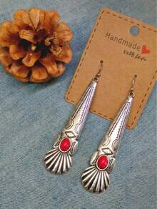 1 Pair Of Bohemian-Style Vintage Carved Stone Teardrop Earrings, Suitable For Women's Daily And Holiday Wear - Earrings - View 5