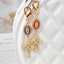 1pc Multi-Color Religious Cross Keychain, Decorated With Religious Love And Crystal Cross, Bag Charm, Bag Amulet, Pearl And Diamond, Cross Keychain, Bag Accessory, Cross Pendant, Wallet, Backpack Accessory, Earphone Case Accessory - Multicolor - View 7