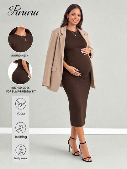 Parara Maternity Dress, Fitted Slimming Minimalist Elegant Graceful Decent Outdoor, Summer Casual Dresses, Festival Outfit Women Brown
