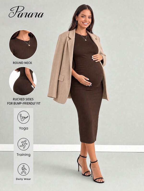 Parara Maternity Dress, Fitted Slimming Minimalist Elegant Graceful Decent Outdoor, Summer Casual Dresses, Festival Outfit Women Brown
