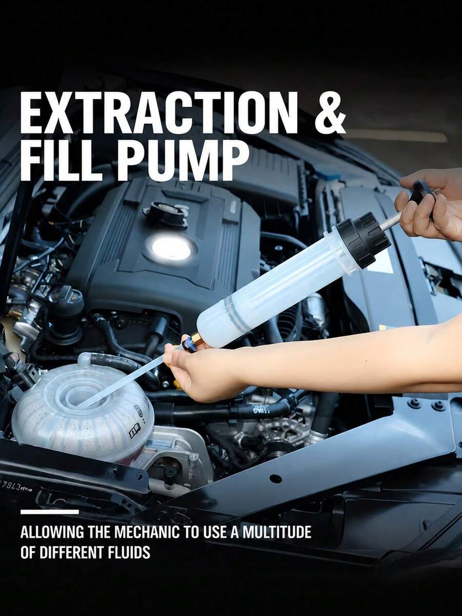 Dual Purpose Oil Suction & Refill Tool For Car & Motorcycle, Manual Fluid Extractor & Filler Syringe Pump, Hand Vacuum Pump For Motor Oil, Brake Fluid, Transmission Fluid, Coolant, Automotive Maintenance Repair Injection Tool