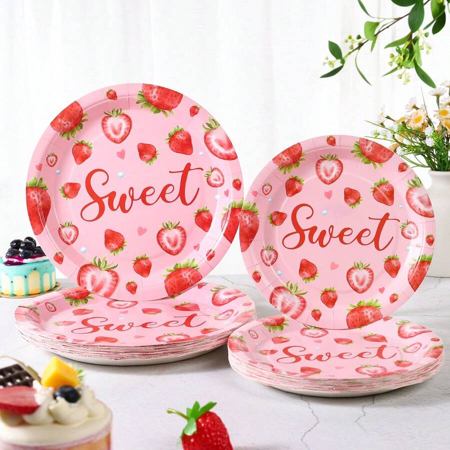 Piring Kertas Sekali Pakai Motif Stroberi Ukuran 7/9 Inci, Piring Pesta Sekali Pakai Motif Bunga Stroberi, Dekorasi Pesta, Perlengkapan Pesta Sekali Pakai, Pesta Ulang Tahun, Pesta Hadiah, Peralatan Makan Sekali Pakai untuk Perayaan - Stroberi Manis - View 1