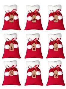3set Christmas Drawstring Gift Bag Set- Bags Featuring Pom-Poms And Matching Gift Tags. These Reusable Fabric Bags Are Perfect For Packaging Small Gifts And Are Also Ideal For Christmas And New Year's Party Decorations And Gift Wrapping - Multicolor - View 8