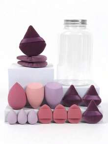 Random 5-Piece Makeup Sponge Set With Random Packaging Bottle And Bag, Complete Makeup Tool Set Including 3 Regular Makeup Sponges, 3 Mini Makeup Sponges, 3 Powder Puffs, 3 Mini Powder Puffs, And 3 Mini Finger Cushion Powder Puffs, Suitable For Foundation, Concealer, Loose Powder And Other Base Makeup Products For Flawless Long-Lasting Makeup, Multi-Color Latex-Free Makeup Sponges, Dry And Wet Use, Also As A Dedicated Application Tool For Creamy Foundation - Multicolor - View 5