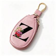 Black Letters A-Z Car Key Protection Cover PU Key Bag Mini Car Key Bag Key Ring Wallet Zipper Charter Keychain Male And Female Universal Key Ring Gift - Multicolor - View 11