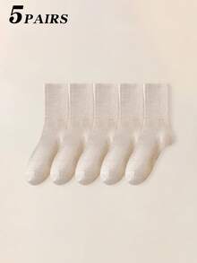1/2/5 Pairs Women's Mid-Calf Cotton Socks With Double Needle Loose Cuff, Unisex - Multicolor - View 19