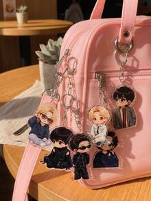 1Pc/6Pcs K-Pop Theme Acrylic Keychains, Featuring Chibi Member Casual & Stage Outfit Designs With Glasses And Jacket Styles, Fashionable Bag Charms, Suitable For Back To School, Gift For K-Pop Fans, Exquisite Collection, All-Season Use. - Multicolor - View 2