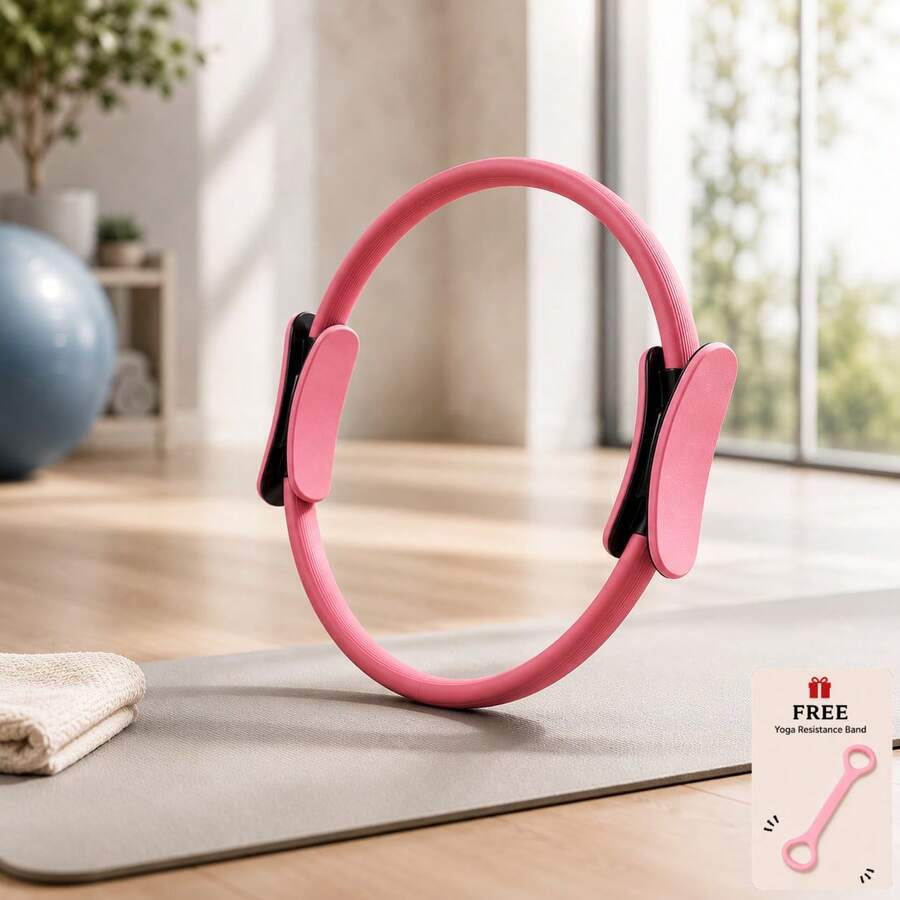 Pink Pilates Yoga Resistance Ring And Free Yoga Resistance Band, Home Fitness Workout Equipment, Suitable For Full Body Exercise - Multicolor - View 1