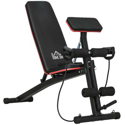 Banc de musculation pliable inclinable, banc réglable pour le développé couché, le curl biceps, la musculation du dos et des abdominaux, avec extenseur des jambes, acier, noir rouge