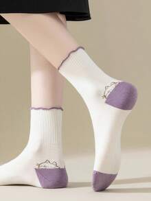 5 Pairs Cute Cat Socks For Girls, Mid-Calf Thin White Lace Japanese Ins Style 2026 New, Suitable For Spring/Summer, Can Be Paired With Leather Shoes - Multicolor - View 4