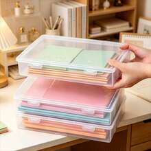1pc Transparent Large Paper Storage Box, Plastic Scrapbook Paper Organizer, Flat Paper Storage Rack, Magazine Photo Scrapbook Office School Supplies Desktop Storage Box, Paper Accessories Storage Box - Clear - View 5