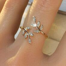 1pc Mori Style Leaf Open Ring, Multi-Leaf Shiny Finger Ring, Vintage Luxury Adjustable Index Finger Ring, Fashion Accessory - Open Ring - View 4