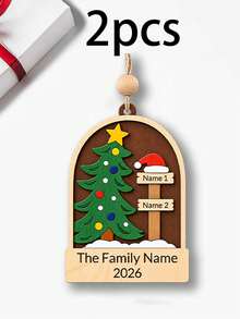 Custom Family Name Wooden Christmas Ornament, Personalized 2-5 Names Tree Decoration, Customized Xmas Keepsake Gift, Customizable Holiday Hanging Ornament For Family Parents Grandparents - Style B - View 9