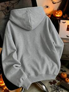 Halloween Damen-Hoodies in Große Größen, Kürbis- und Geister-Muster Hoodies mit Taschen, Damen-Hoodies für Herbst/Winter. - Grau - Übersicht 2