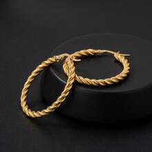 1 Pair Minimalist 18K Gold-Plated Twist Gold Wire Texture Sparkling Stainless Steel Earrings For Women Daily Wear - Gold - View 5