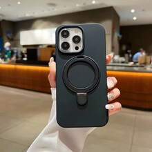 1pc Luxury Liquid Silicone Matte Invisible Ring Holder Phone Case, Compatible With IPhone 17 Air 16 15 14 13 12 11 Pro Plus Max, Supports Wireless Charging - Black - View 2